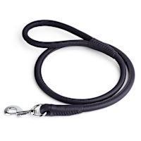 DogLine Soft Leather Round Dog Leash Black 1/4" x 6 ft