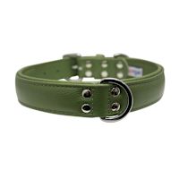 Angel Classic Alpine Plain Leather Dog Collars Olive Green 16" x 3/4"