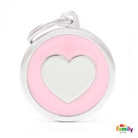 My Family Custom Pet ID Tags - Classic Pink Circle Heart L