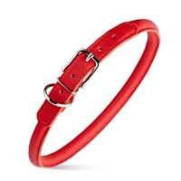 DogLine Soft Round Leather Dog Collar Red L 19"-22