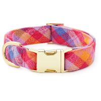 Handmade in USA Dog Collar - Sunset Flannel Metal Buckle L 1"