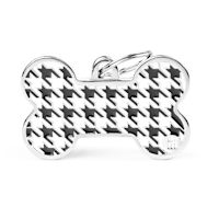 My Family Custom Pet ID Tags - Classic Black Houndstooth Bone XL