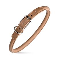 DogLine Soft Round Leather Dog Collar Brown L 19"-22