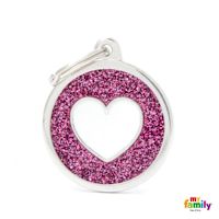 My Family Custom Pet ID Tags - Shine Pink Circle Heart Glitter L