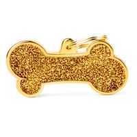 My Family Custom Pet ID Tags - Shine Gold Bone Glitter (24k Gold plated) XL