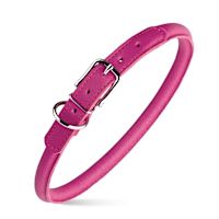 DogLine Soft Round Leather Dog Collar Pink S 13"-16