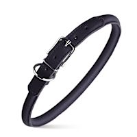 DogLine Soft Round Leather Dog Collar Black L 19"-22