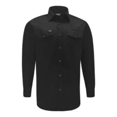 CHEMISE DE TRAVAIL À MANCHES LONGUES EN STRETCH CLASSIQUE NOIR HOMMES MEDUIM