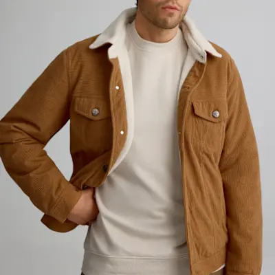 Manteau en velours côtelé avec col en sherpa pour homme taille: large