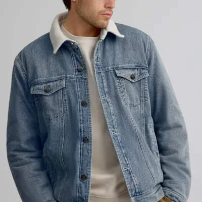 Manteau de jeans avec col en sherpa pour homme taille: medium