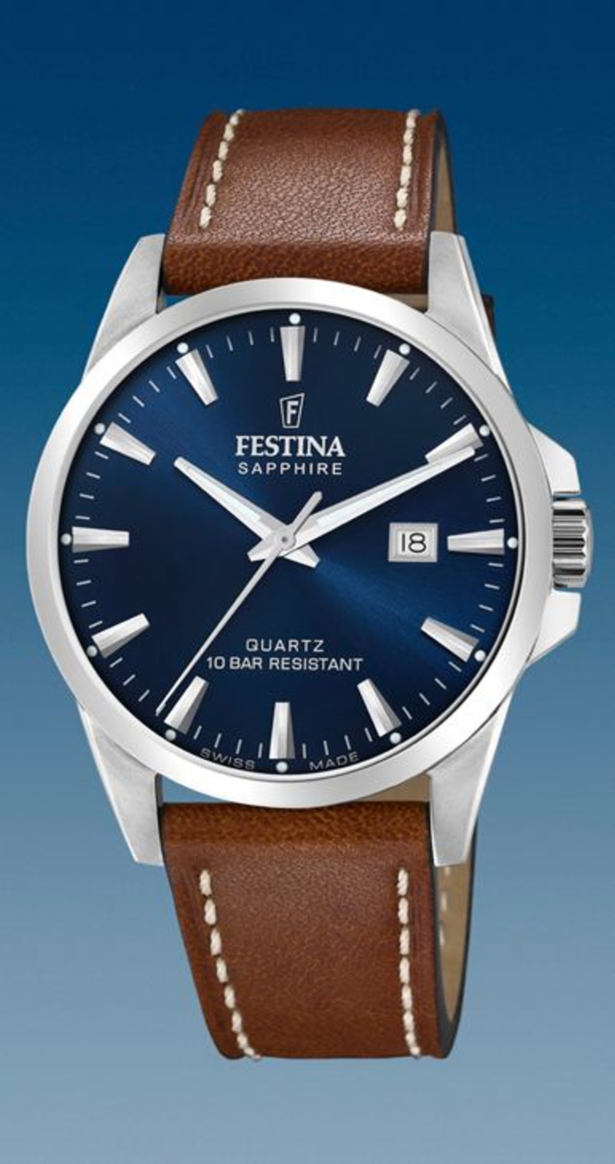 Uurwerken Heren Jongeren Festina Analoge uurwerken Staal Leder Lederen band  met gesp Rond 10 ATM Saffier glas Festina - herenhorloge lederen band -  F20025/3