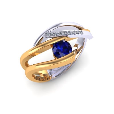 Ring in 18kt wit en geel goud met briljant en blauwe saffier - 41-31640