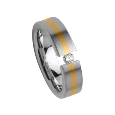 Tessina - Damesring in staal met 18kt geel goud met briljant - 7626-S/55 Tessina - Damesring in staal met 18kt geel goud met briljant - 7626-S/55