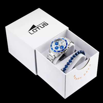 Lotus - Kinderhorloge met metalen band en blauwe lunette - 18580/7