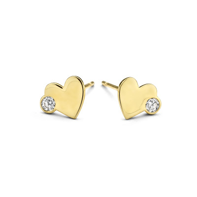 Oorknoppen hartjes in 14kt geel goud met zirkonium - 0185 Oorknoppen hartjes in 14kt geel goud met zirkonium - 0185