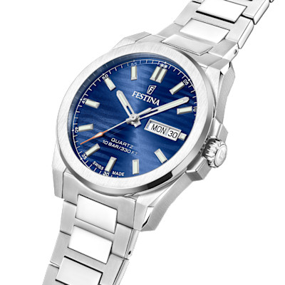 Festina Swiss - Herenhorloge in staal met blauwe wijzerplaat - F20073/3