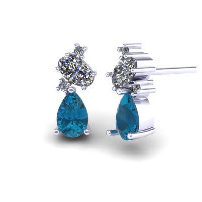 Oorknoppen in 18kt wit goud met witte en blauwe topaas en briljant - 01-32467