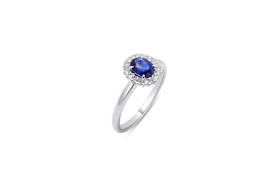 Ring in 18kt wit goud met blauwe saffier en briljant - E10R0333W Ring in 18kt wit goud met blauwe saffier en briljant - E10R0333W