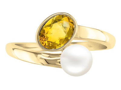 J & A - Ring in 18kt geel goud met een parel en citrien - JA6945 J & A - Ring in 18kt geel goud met een parel en citrien - JA6945