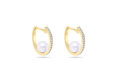 Creolen 18kt geel goud met briljant en SWP 8mm - 37-00624-2271