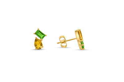 Oorstekers 18kt geel goud met citrien en peridot - LAKZ Oorstekers 18kt geel goud met citrien en peridot - LAKZ