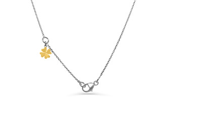 Ketting 18kt wit goud met hartje bi-color met briljant - 20-00245-1272