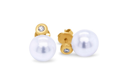 Oorstekers 18kt geel goud met brijant en parel 10mm ssp - 30-00865-3270 Oorstekers 18kt geel goud met brijant en parel 10mm ssp - 30-00865-3270