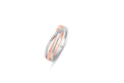 Ring 18kt goud bi-color - rood/wit - met briljant - 41-26276 - maat 54 Ring 18kt goud bi-color - rood/wit - met briljant - 41-26276 - maat 54