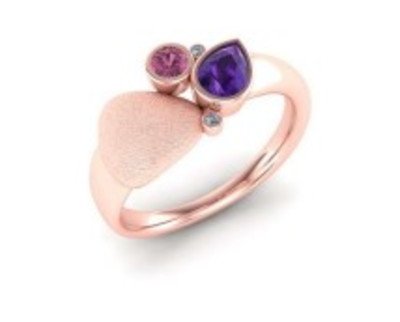 Ring 18kt rood goud met briljant en rose amethyst en turmalin - 41-31091 - maat 56