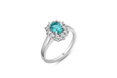 Ring 18kt wit goud met briljant en smaragd - 50-70257-1775 Ring 18kt wit goud met briljant en smaragd - 50-70257-1775