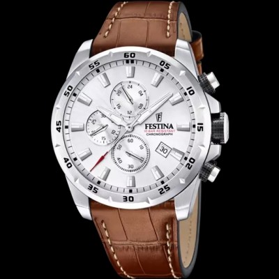 Festina - Herenhorloge in staal met bruin lederen band - F20692/1