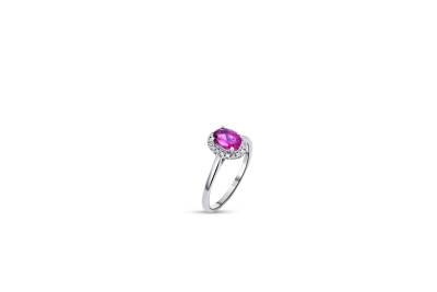 Ring 18kt wit goud met briljant en Toermalijn pink - LT1016K -maat 54