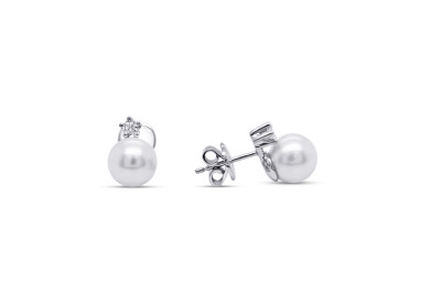 Pareloorstekers 18kt wit goud met briljant 0,10ct - 30-00999-2275 - SWP - 7-7,5mm Pareloorstekers 18kt wit goud met briljant 0,10ct - 30-00999-2275 - SWP - 7-7,5mm