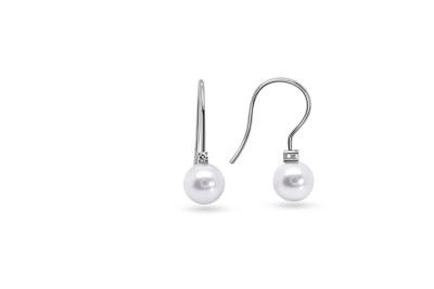 Oorslingers (haak)18kt wit goud met briljant en swp parel 8mm - 38-00496-2275 Oorslingers (haak)18kt wit goud met briljant en swp parel 8mm - 38-00496-2275