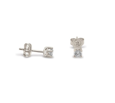 Oorringen met zirkonium 14kt wit goud 3 mm - 30-00445-1055F Oorringen met zirkonium 14kt wit goud 3 mm - 30-00445-1055F