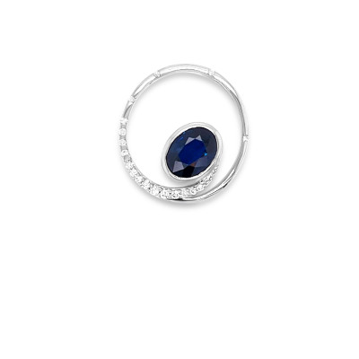 Hanger 18kt wit goud met briljant en blauwe saffier - 40-01488-1575 Hanger 18kt wit goud met briljant en blauwe saffier - 40-01488-1575