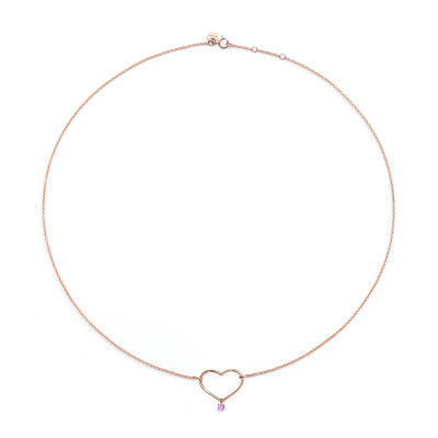 Burato - ketting met hartje met roze saffier - 18kt rood goud - CO196 Burato - ketting met hartje met roze saffier - 18kt rood goud - CO196