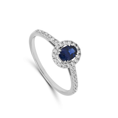 Ring in 18kt wit goud met briljant en blauwe saffier - E10R0337W