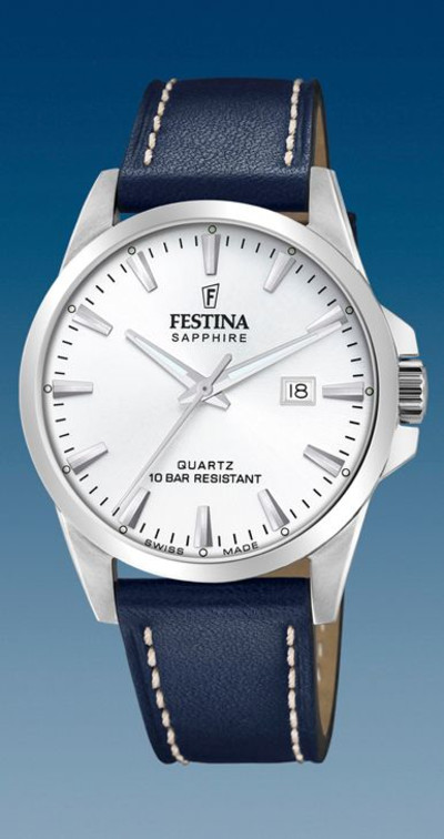 Festina Swiss - Herenhorloge lederen donker blauw - F20025/2