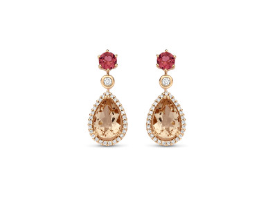 Oorslingers 18kt rood goud met morganite , briljant en tormaline - Y1976 - GO3307RMPTB Oorslingers 18kt rood goud met morganite , briljant en tormaline - Y1976 - GO3307RMPTB