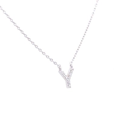 Ketting 18kt wit goud met briljant - letter Y