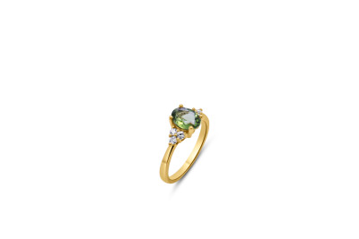 Ring 18kt geel goud met briljant en Peridot - 50-02117-9871 - maat 54 Ring 18kt geel goud met briljant en Peridot - 50-02117-9871 - maat 54