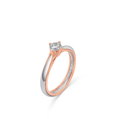 Verlovingsring - solitair - 18kt  goud bi-color met briljant -