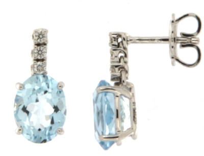 Oorhangers 18kt wit goud met briljant en aquamarine - LF228/30ACO Oorhangers 18kt wit goud met briljant en aquamarine - LF228/30ACO