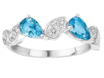 Ring 18kt wit goud met natuurlijke briljant en blauwe topaas - JA6755 - maat 54 Ring 18kt wit goud met natuurlijke briljant en blauwe topaas - JA6755 - maat 54