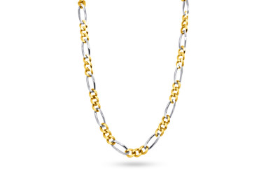 Herenketting 18kt geel goud bi-color - figaroschakel - 50cm Herenketting 18kt geel goud bi-color - figaroschakel - 50cm