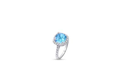 Ring 18kt wit goud met briljant en Blauwe Topaas - RX4333 - maat 56