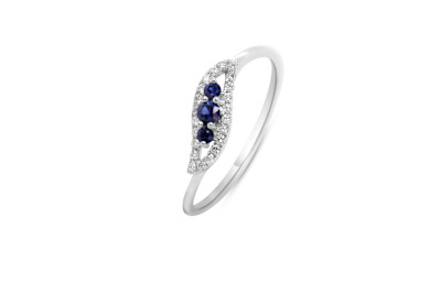 Ring 18kt wit goud met briljant en blauwe saffier 0,14ct - 50-00871-1575 - maat 54