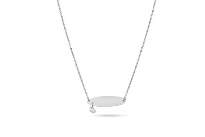 Ketting 18kt wit goud met graveerplaatje - tussenoog op 43cm - lengte 46cm