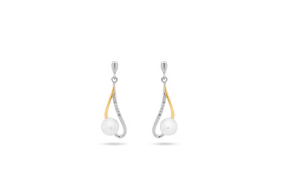 Oorslingers 18kt bi-color met briljant en parel - 30-70735-2872 Oorslingers 18kt bi-color met briljant en parel - 30-70735-2872